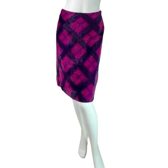 Philosophy Di Alberta Ferretta Purple & Magenta Argyle A-Line Skirt Velour US 8